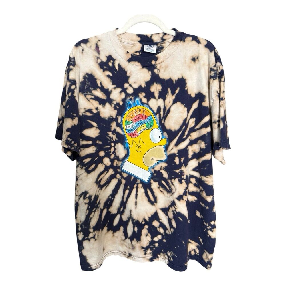The Simpsons Homer Donuts Tee XL Blue Bleach Dye 2001 Matt Groening Y2K Delta